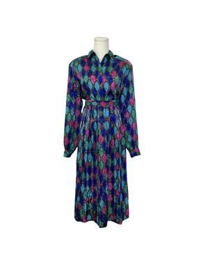 Vintage 1980s made in korea diamond print button down shirt and skirt set